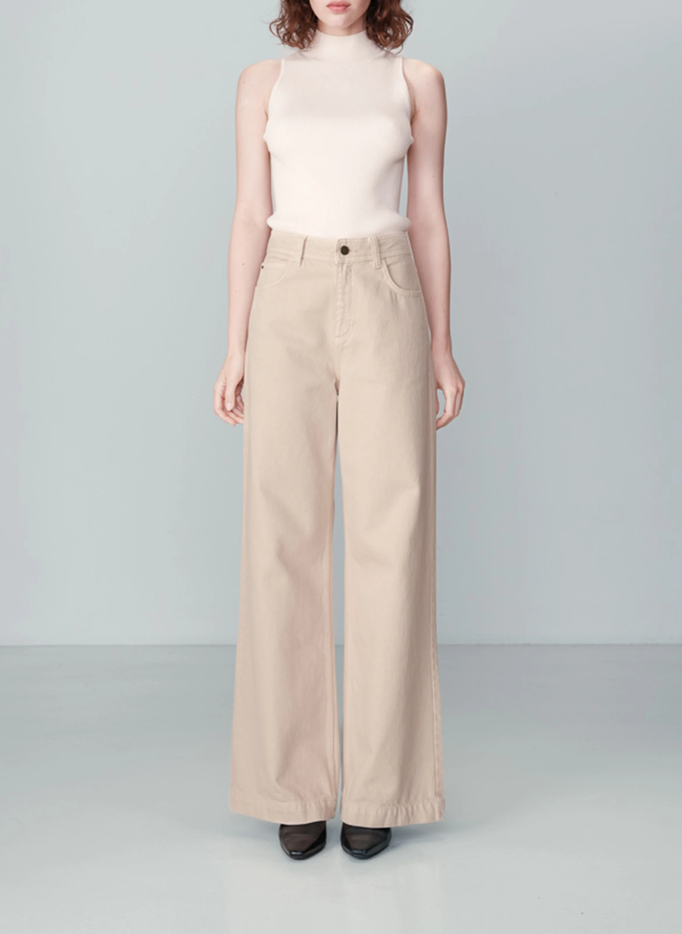 95 - Jean large taille haute en coton | Beige