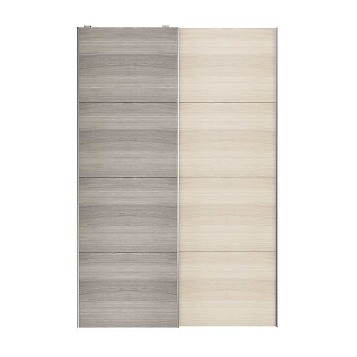 Portes de placard coulissantes 2 vantaux panneaux effet chêne et chêne grisé GoodHome Atomia H. 225 x L. 150 x ép. 5,5 cm