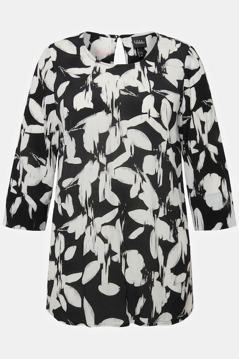 Bluse, Blätter, A-Linie, Rundhals, 3/4-Arm