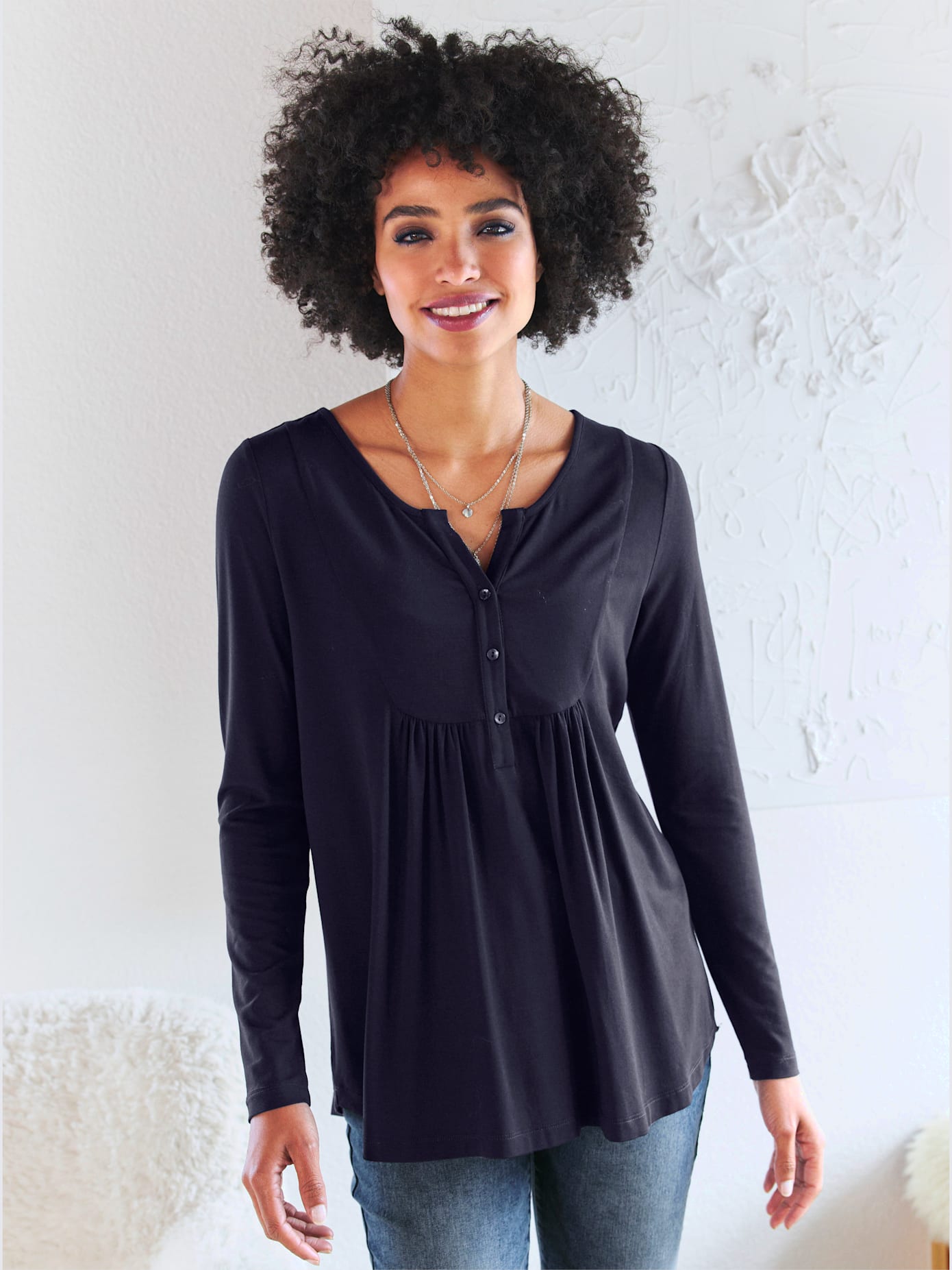 T-shirt encolure ronde avec bordure en v