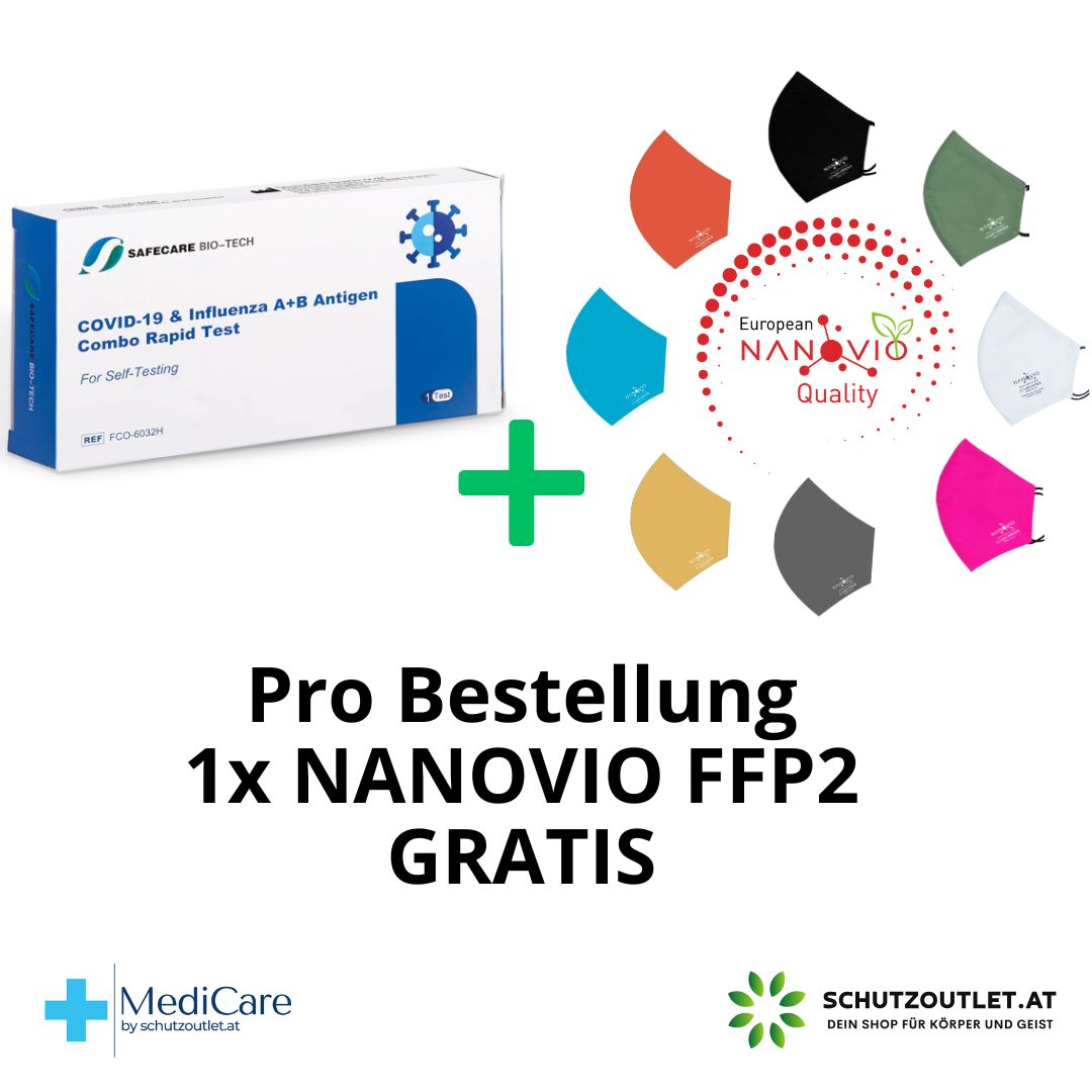 3in1 Safecare Influenza A+B Antigen + Covid-19 Combo Test + GRATIS NANOVIO FFP2 - 10 Stk.