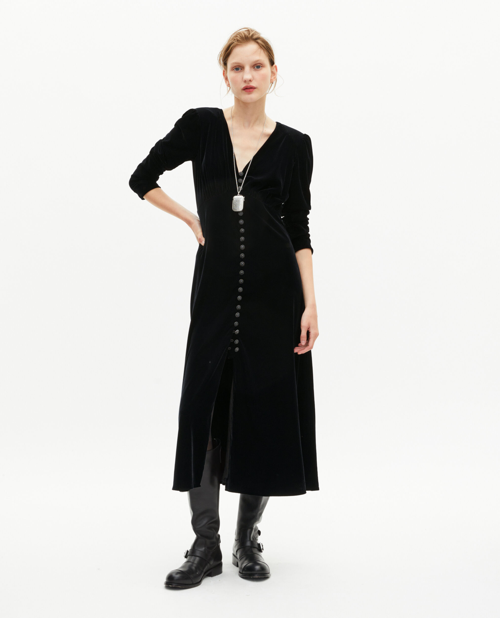 Robe longue en velours noire