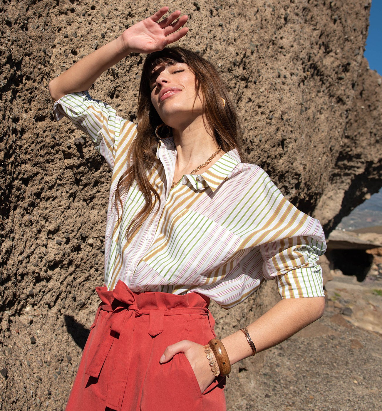 Chemise rayée oversize Femme - Rayures multicolores