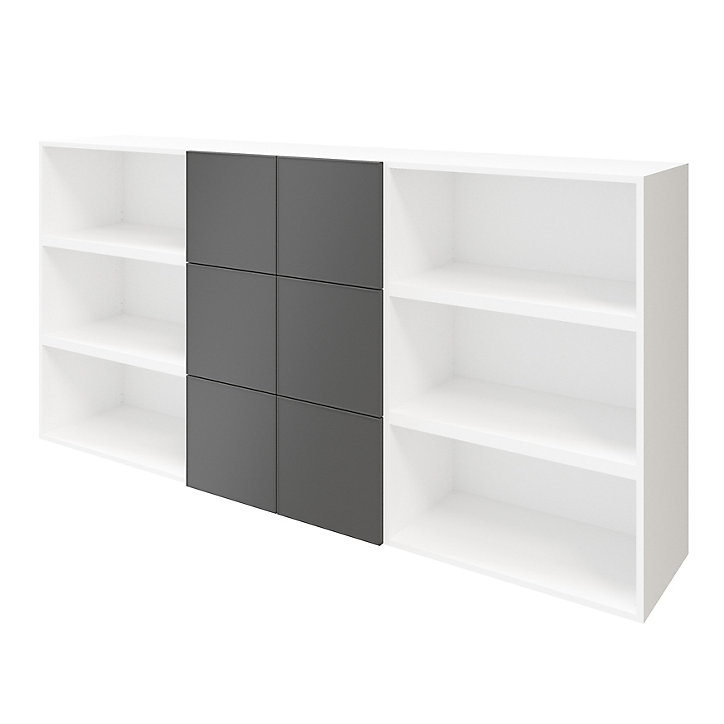 Buffet semi ouvert blanc 9 cases 6 portes anthracite mat GoodHome Atomia H. 112,5 x L. 225 x P. 37 cm