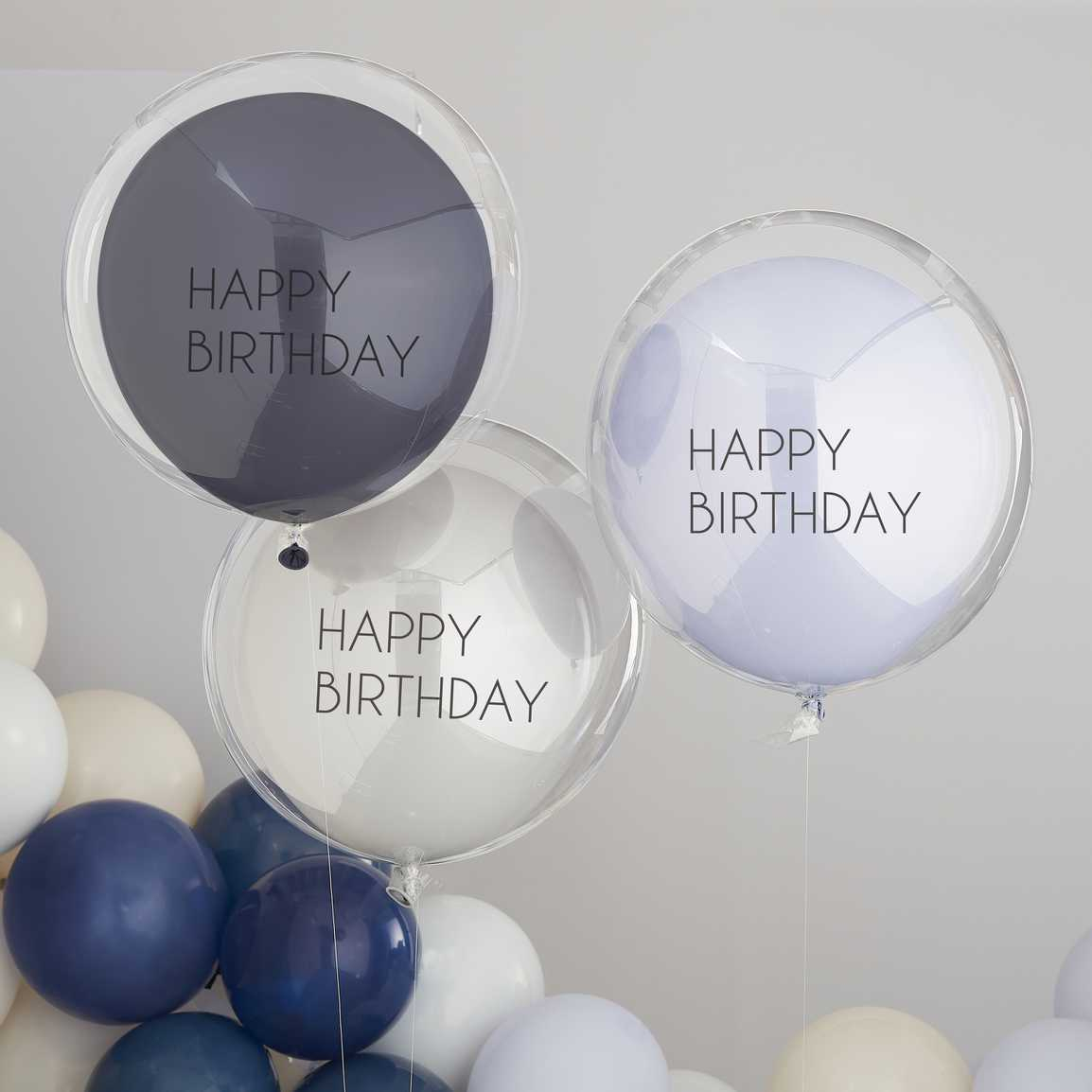 (3er Set) Ø45cm Doppellagige Happy Birthday Latex Ballons Party Deko Geburtstags Luftballons - Grau / Weiss / Schwarz