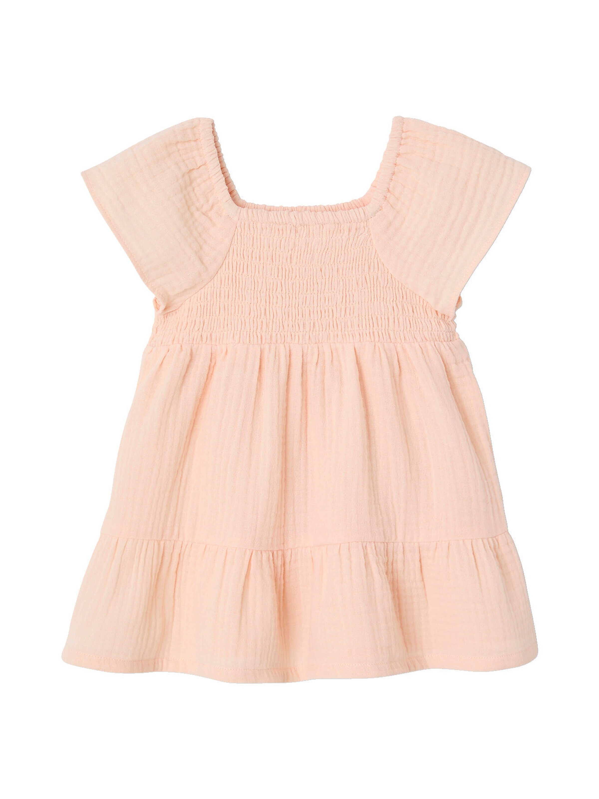 Vertbaudet Gesmoktes Baby Kleid aus Musselin rosa aprikose