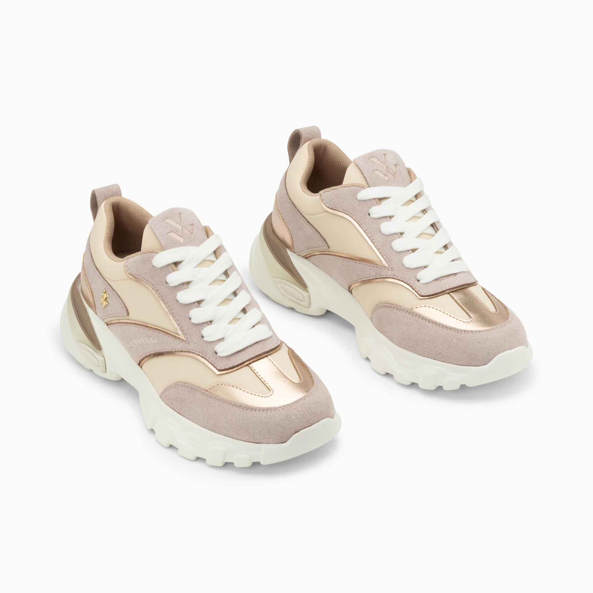 Sneakers-Baskets Alexane lilas et rose gold à semelle épaisse