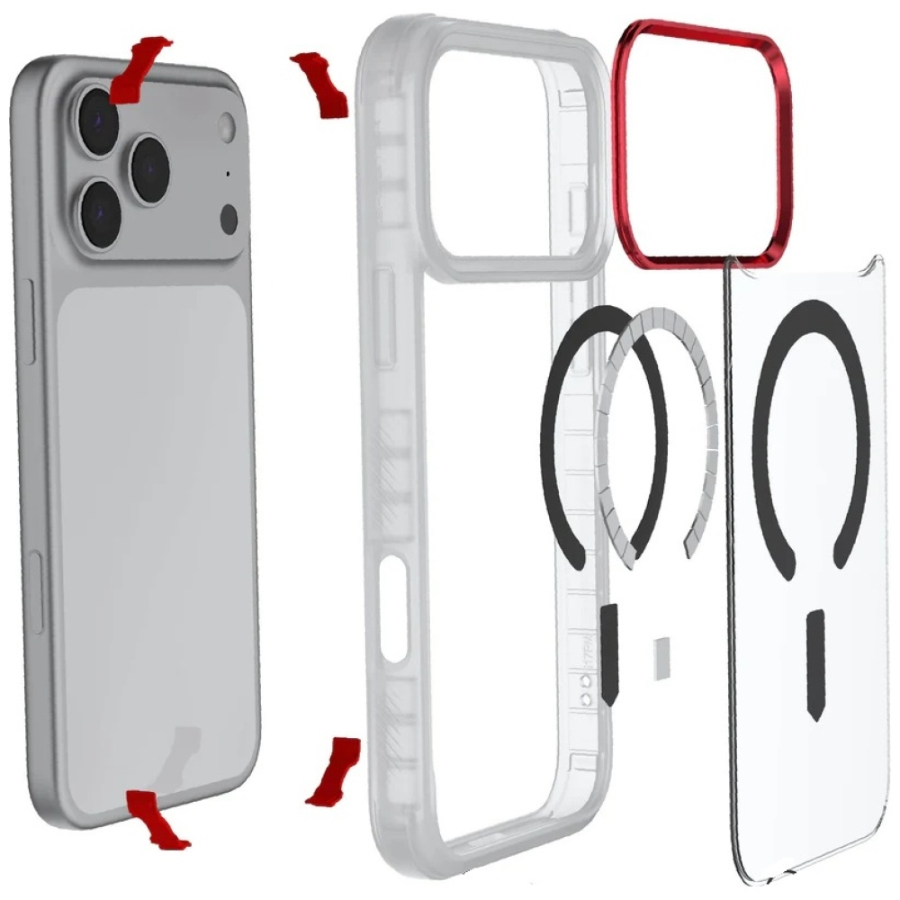 iPhone 17 Pro Max MagSafe Hardcase Schutzhülle (GHOCAS4228) - Transparent / Rot