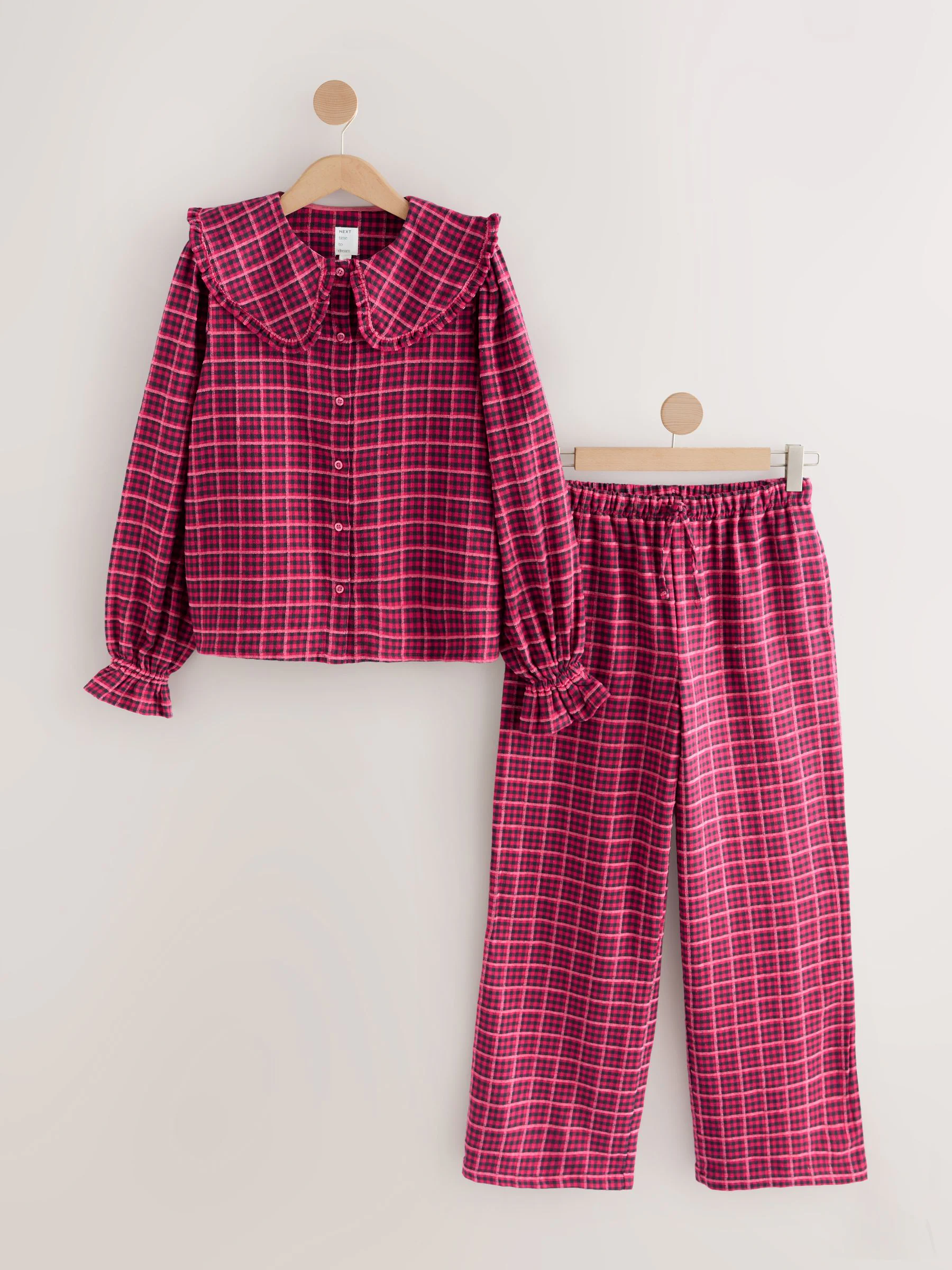 Roze gingham - Flannelen pyjama met knopen