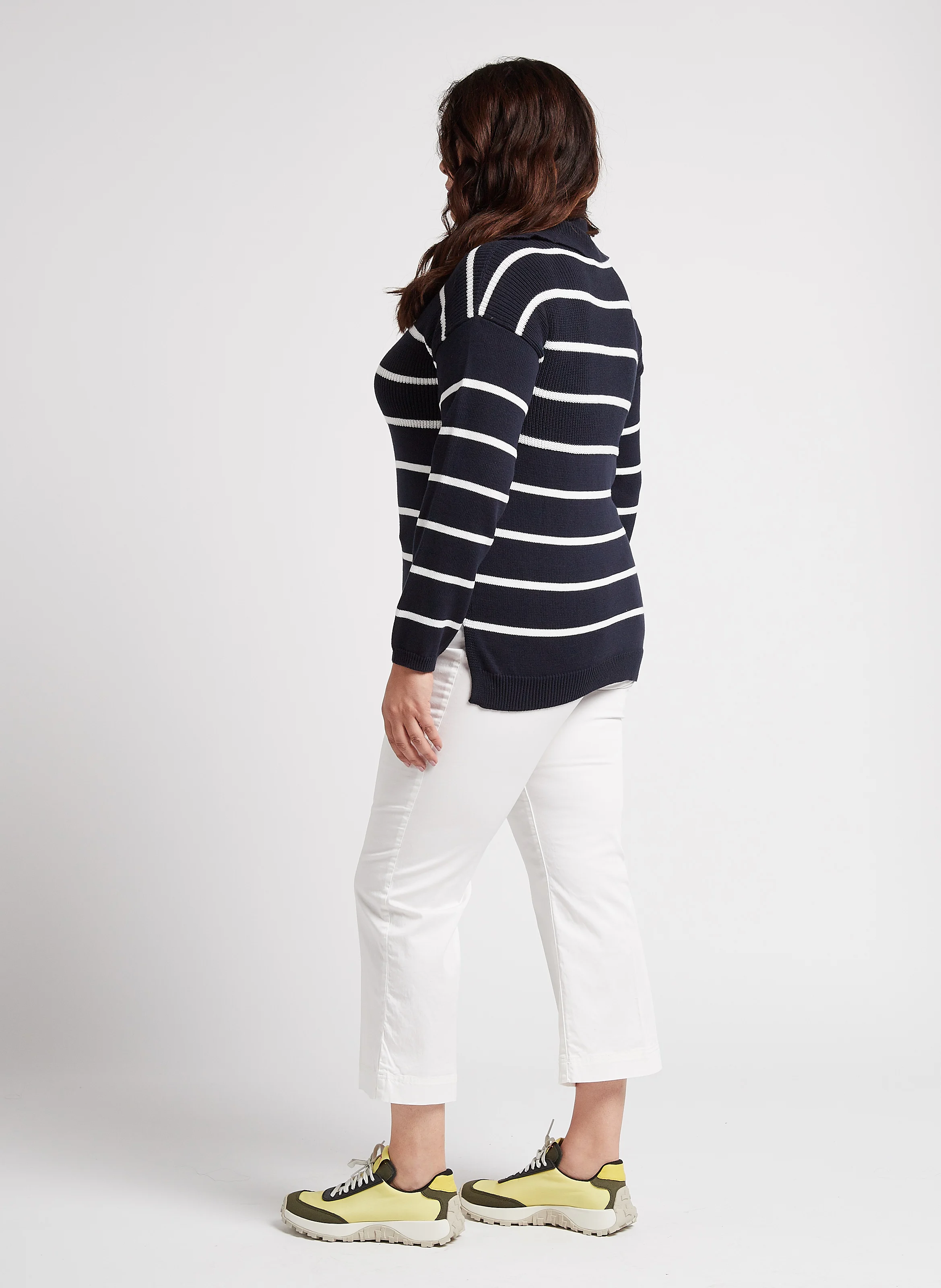 AGATA - Pull marin à col tunisien en coton| Bleu