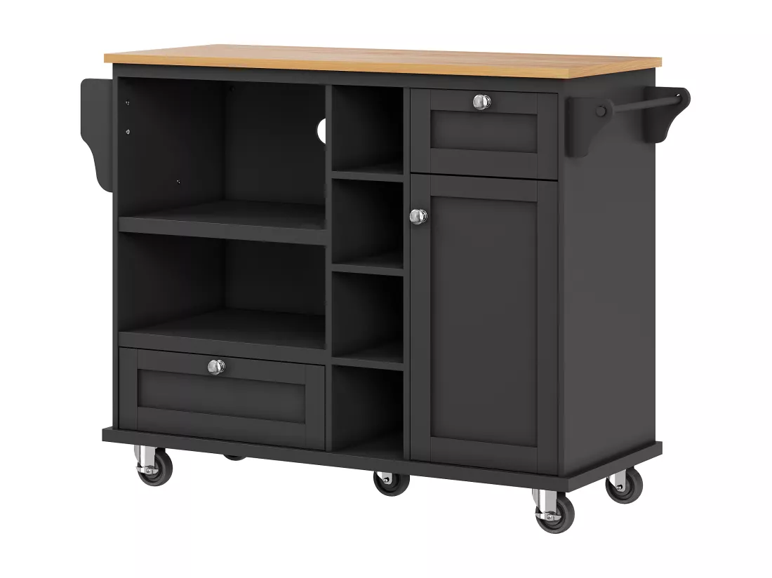 Ilot central de cuisine - 2 tiroirs et 8 compartiments - MDF - Noir