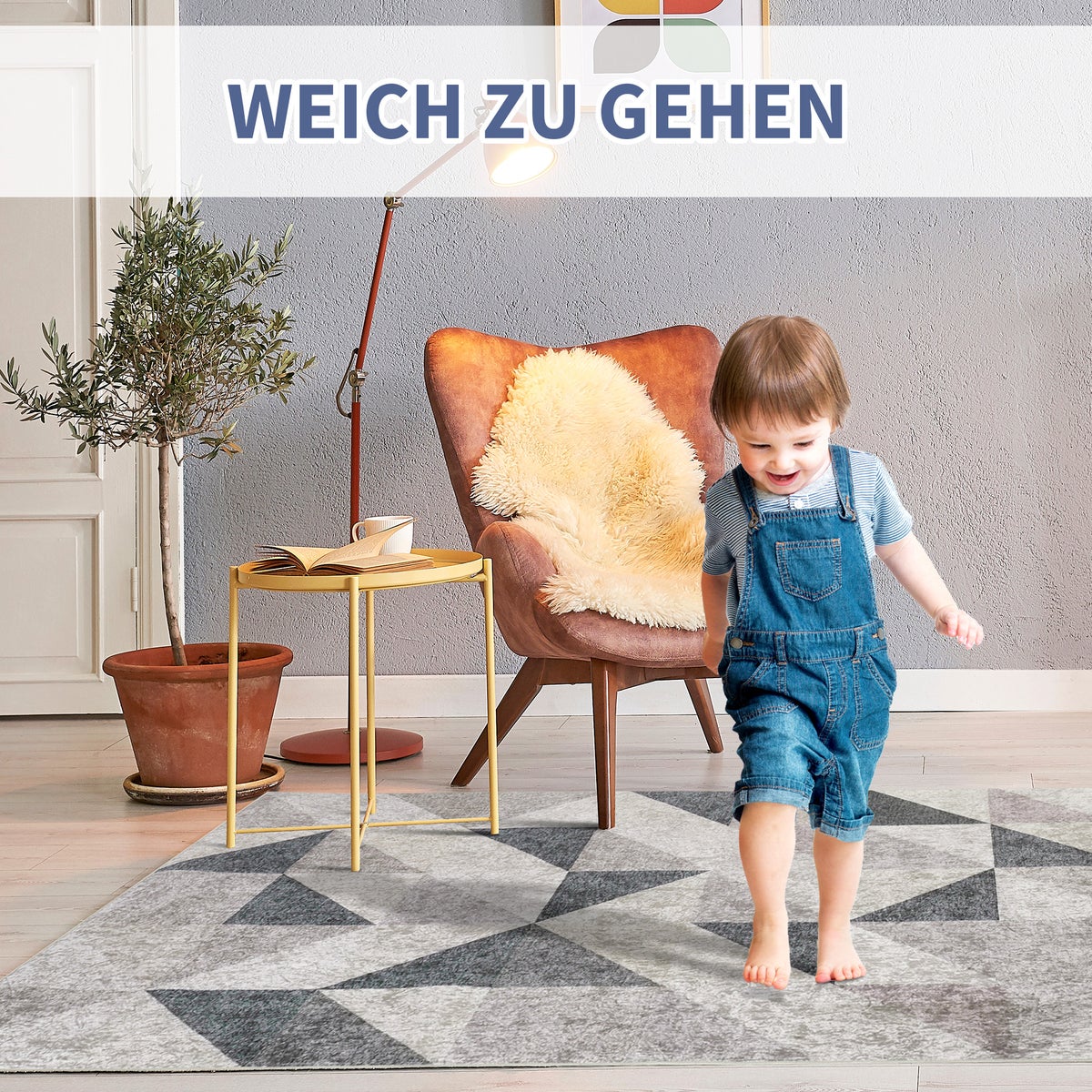 HOMCOM Vloerkleed met geometrische vormen, voor slaapkamer, woonkamer, keuken, vliesrug, 120 x 170 cm, polyester, grijs+zwart+wit