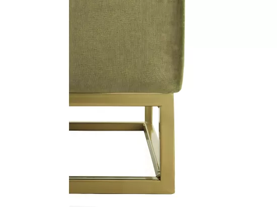 Tabouret tapissé en tissu velours vert avec base dorée