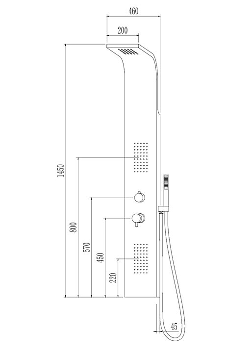 Colonne de douche hydromassante mécanique avec pommeau + douchette + flexible blanc Essebagno Esseflat