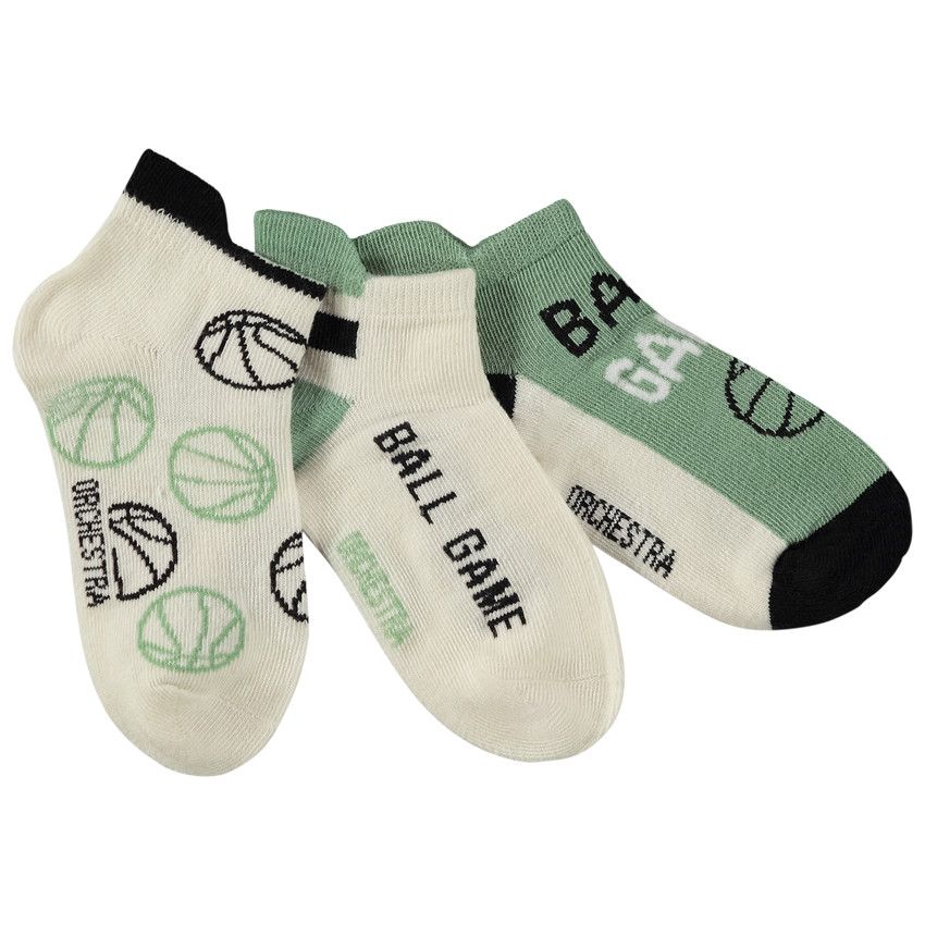 Lot de 3 paires de chaussettes courtes Basket pour garçon - Ecru