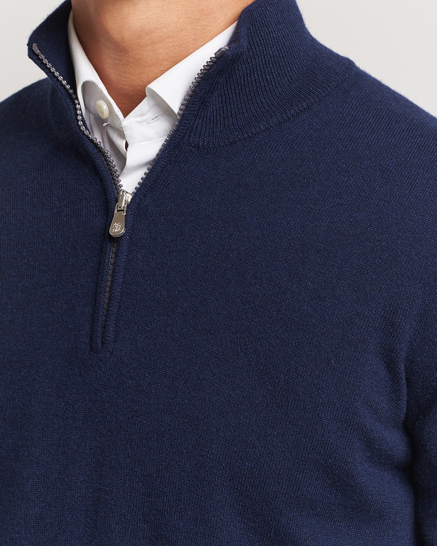 Brunello Cucinelli 2 Ply Cashmere Half Zip Navy