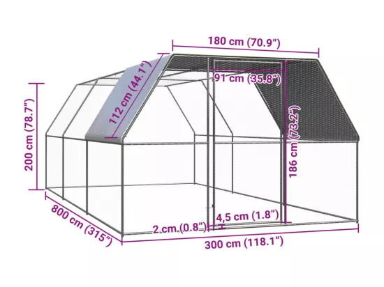 Poulailler d'extérieur 3x8x2 m Acier galvanisé