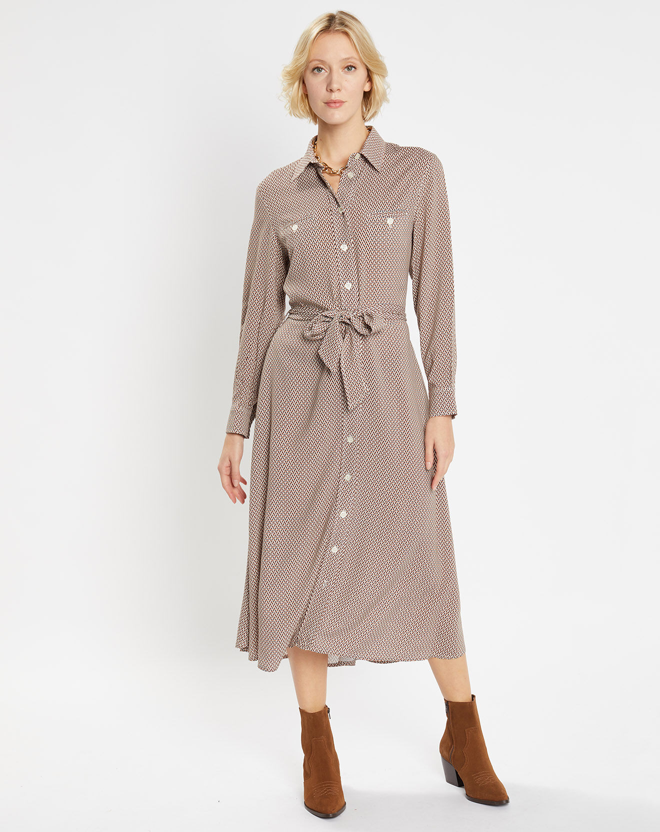 Jodhpur Robe chemise Miss imprimée marron
