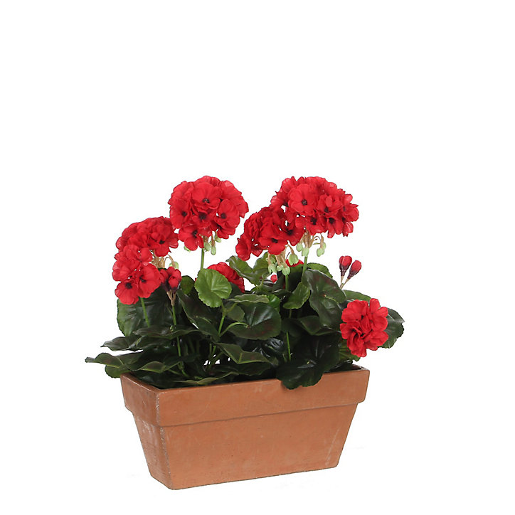 Geranium rouge articiciel en jardinière terra 29 x 13 x h.40 cm