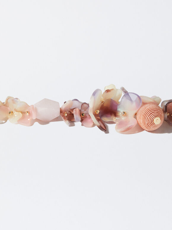 Colar de flores com pedra semipreciosa - Multicolorido