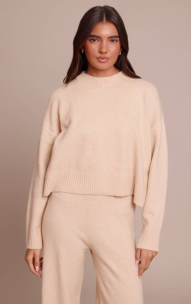 Beige Synthétiquell Court Col Rond En Maille Chinée