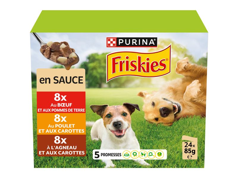 Purina Friskies Nassfutter Adult mit Rind, Huhn, Lamm in Sa Ausgewogenes Nassfutter für erwachsene Hunde
