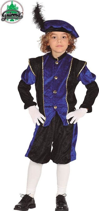 Fiestas Guirca - Pietenpak Zwart / Blauw 3-4 Jaar - Welkom Sinterklaas - Pietenpak Kinderen