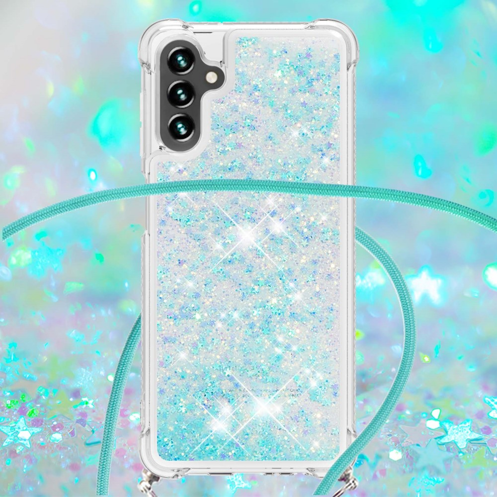 Samsung Galaxy A54 5G Necklace Gummi Hülle Liquid Glitzer   Handykette (130cm) - Türkis