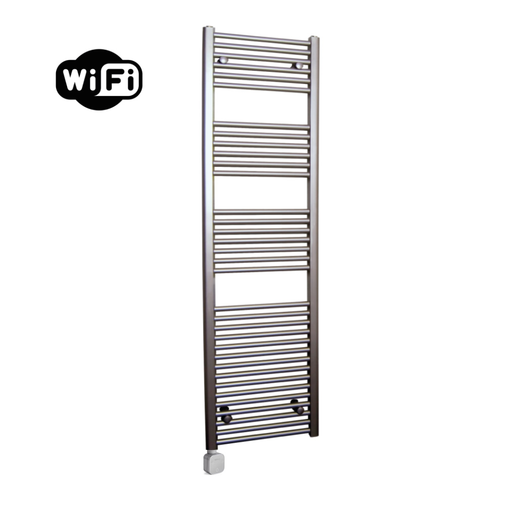Sanicare Carini elektrische Wifi radiator 172x60cm inox-look met thermostaat chroom linksonder