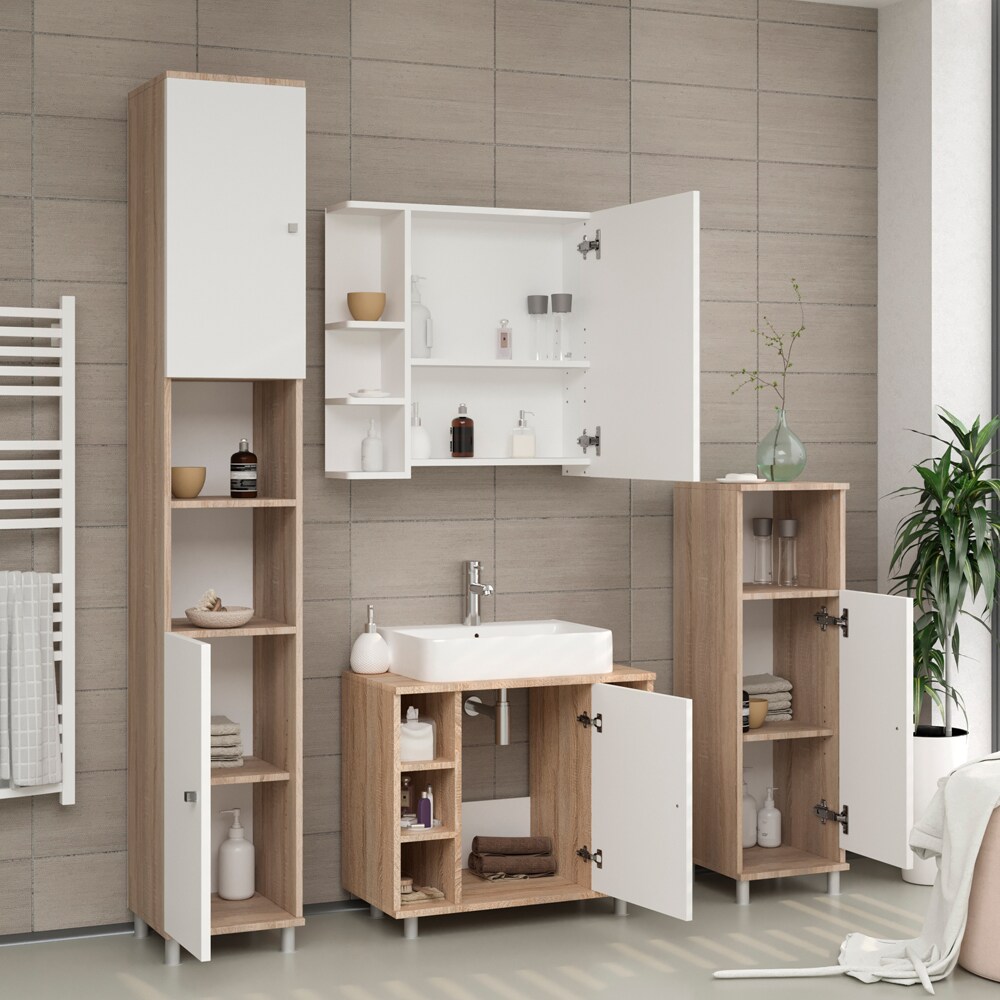 Vicco Badmöbel Set Fynn Badezimmer Spiegel Kommode Unterschrank Sonoma