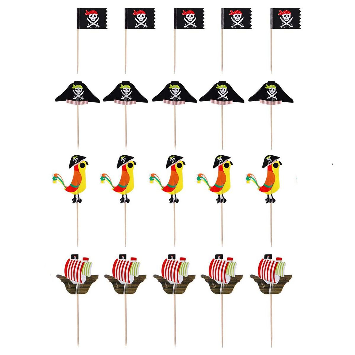 (20-tlg. Set) Kuchenstecker Tortenstecker Topper Dekoration für Torten / Kuchen - Piraten