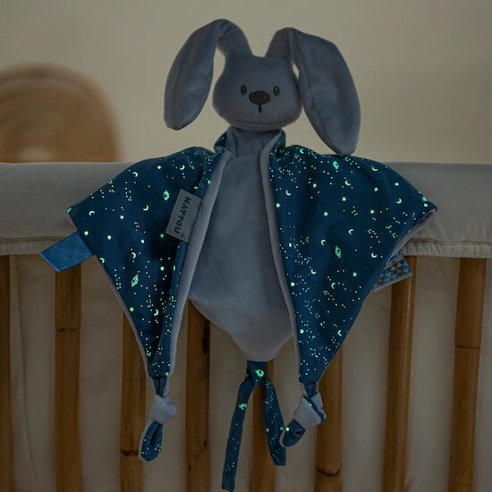 Lapidou grand doudou lapin - Glow in the dark    Bleu pastel        65 cm   de               Nattou