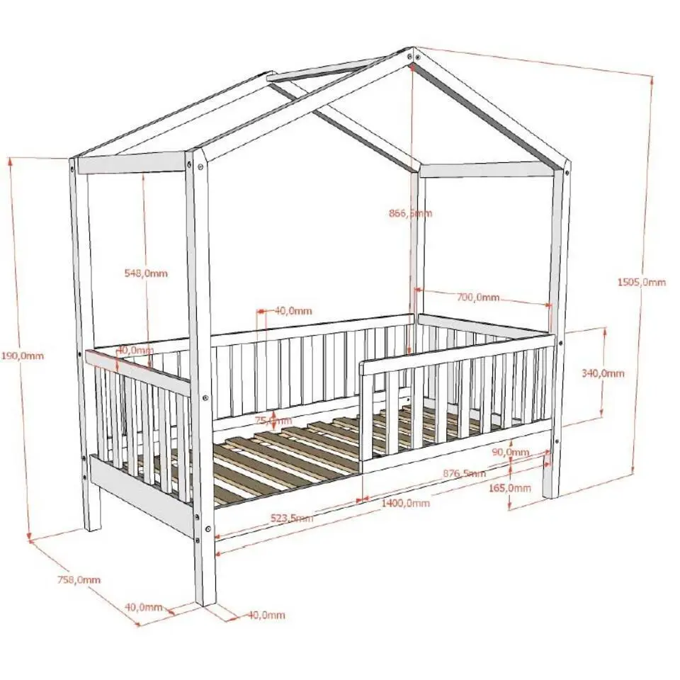 Kinderbed Dallas - 70x140 cm - Wit/massief grenen