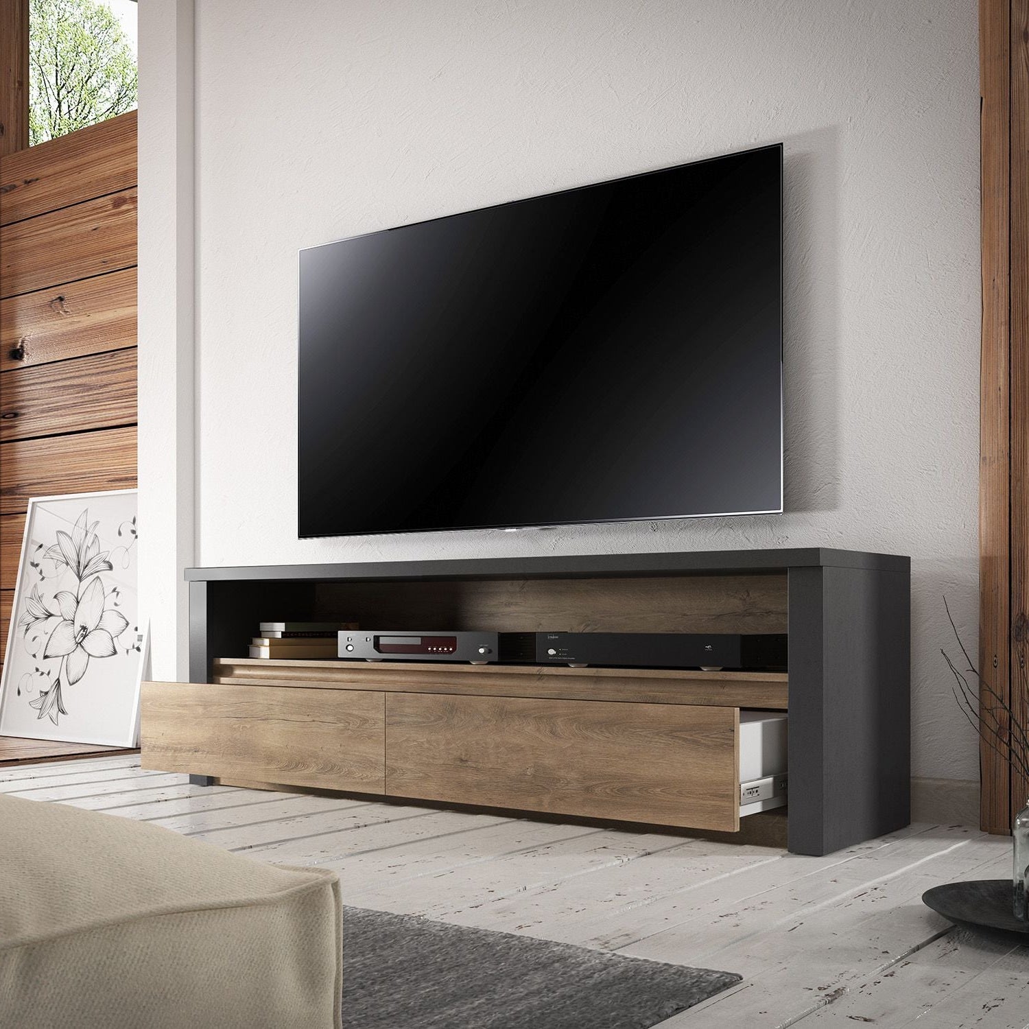 Monaco - TV-Meubel - Eiken/grijs - 130 cm