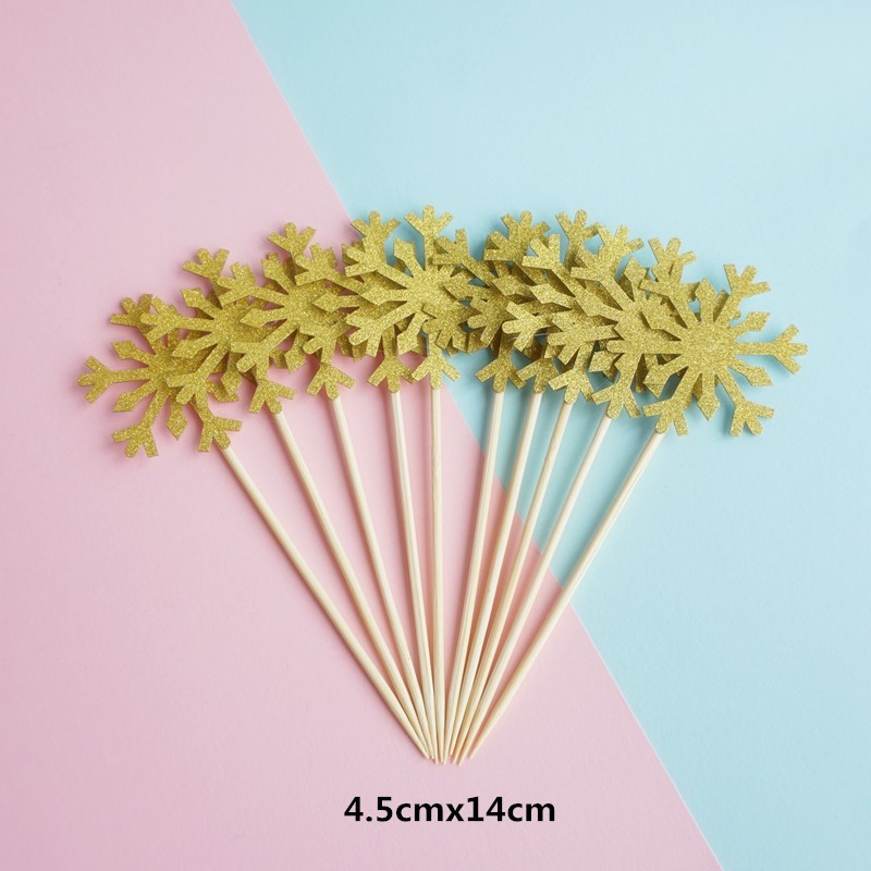 (10-tlg. Set) Kuchenstecker Schneeflocken Tortenstecker Topper Dekoration für Torten / Kuchen - Gold