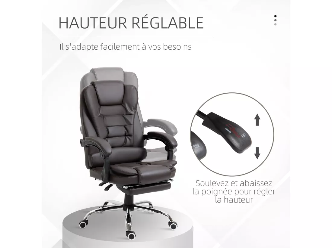 Fauteuil de bureau fauteuil manager grand confort réglable dossier inclinable repose-pied revêtement synthétique chocolat