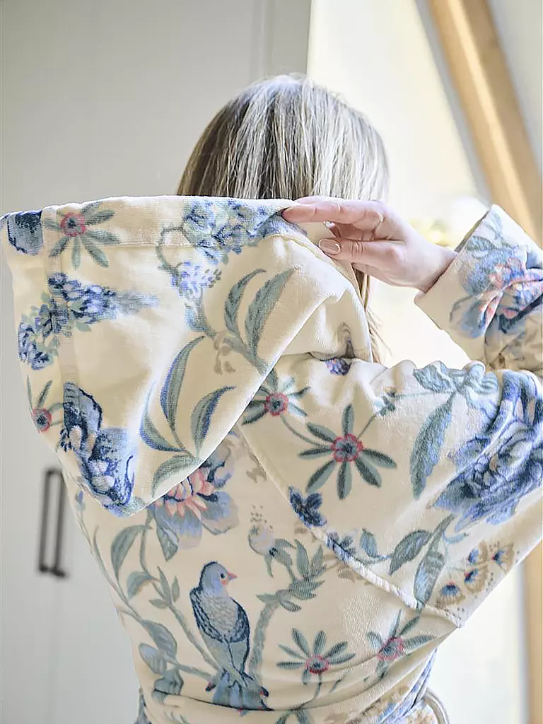PIP STUDIO Damen Bademantel SECRET GARDEN Weiss-Blau weiss