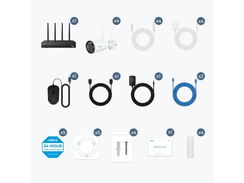 Reolink Überwachungsset NVS12-8 MB4W 4K WiFi inkl. 4 Kamera 12-Kanal 4K Wifi Überwachungskamerasystem 24/7 inkl. 4x 8MP Wifi Kameras mit hochauflösender Nachtsicht