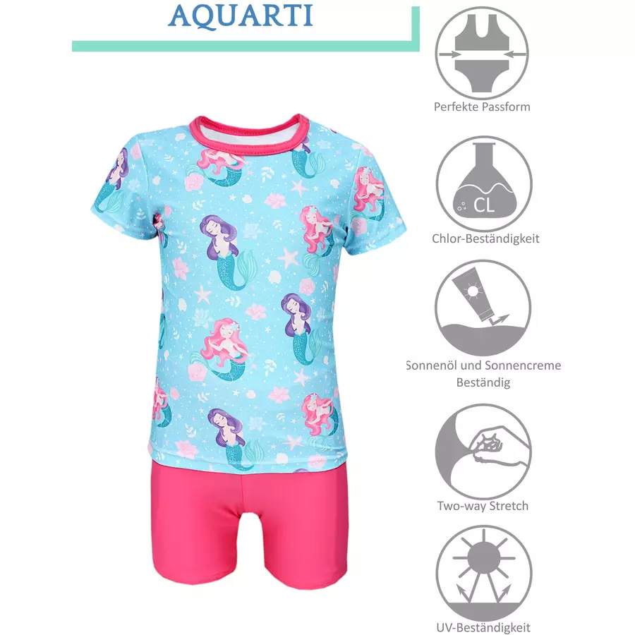 Aquarti Baby Mädchen Zweiteiler Badeanzug Bade-Set Bade T-Shirt Badehose pink