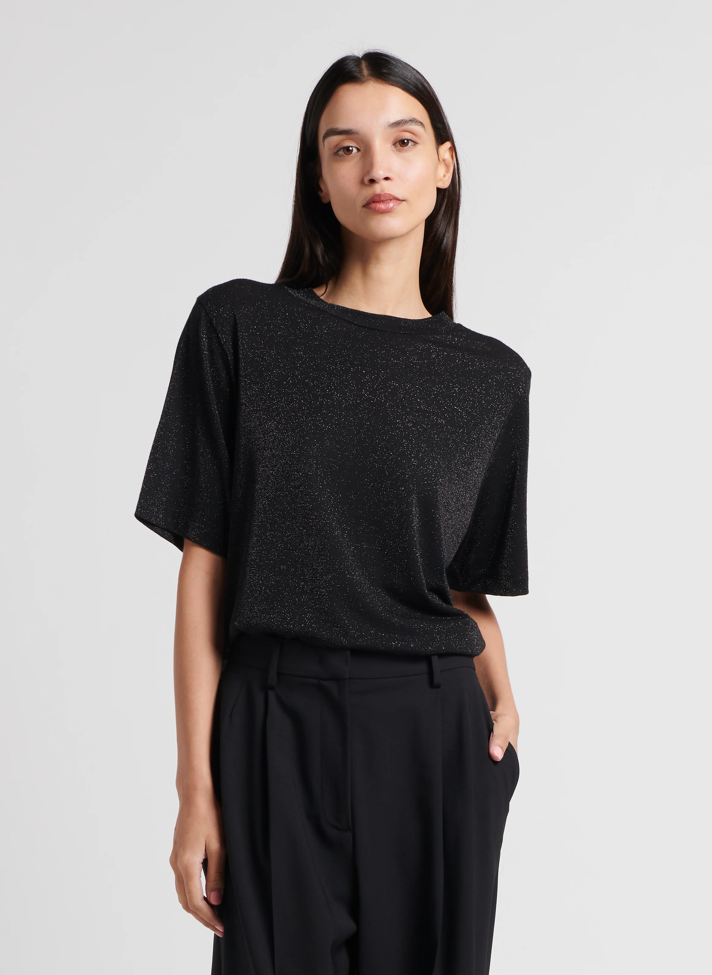 IORA - Tee-shirt col rond pailleté | Gris