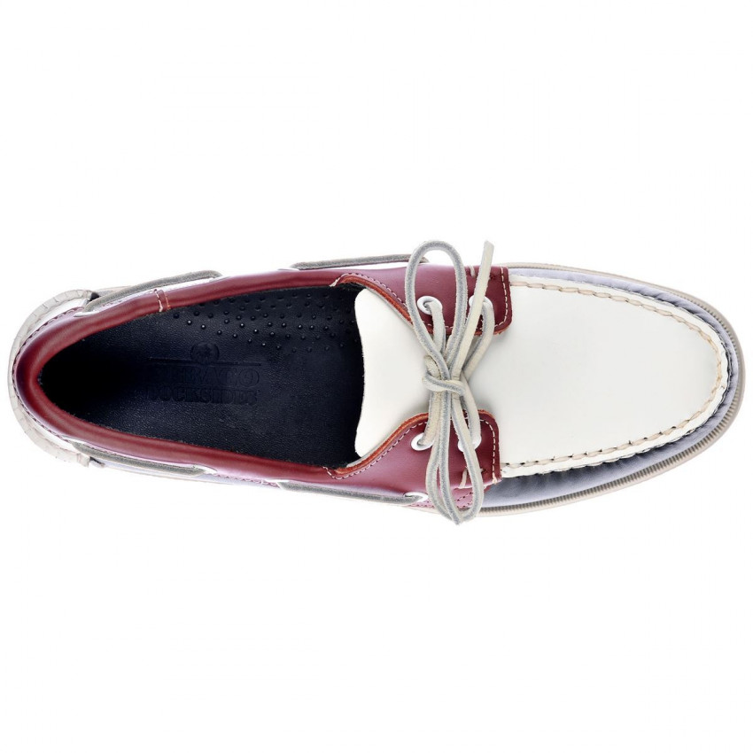 SPINNAKER CUIR Navy / Red / White-Chaussures bateau bicolore pour homme en cuir marine et rouge-blanc Portland