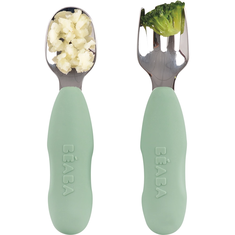 BEABA® Lernbesteck 2er Set aus Edelstahl in salbeigrün