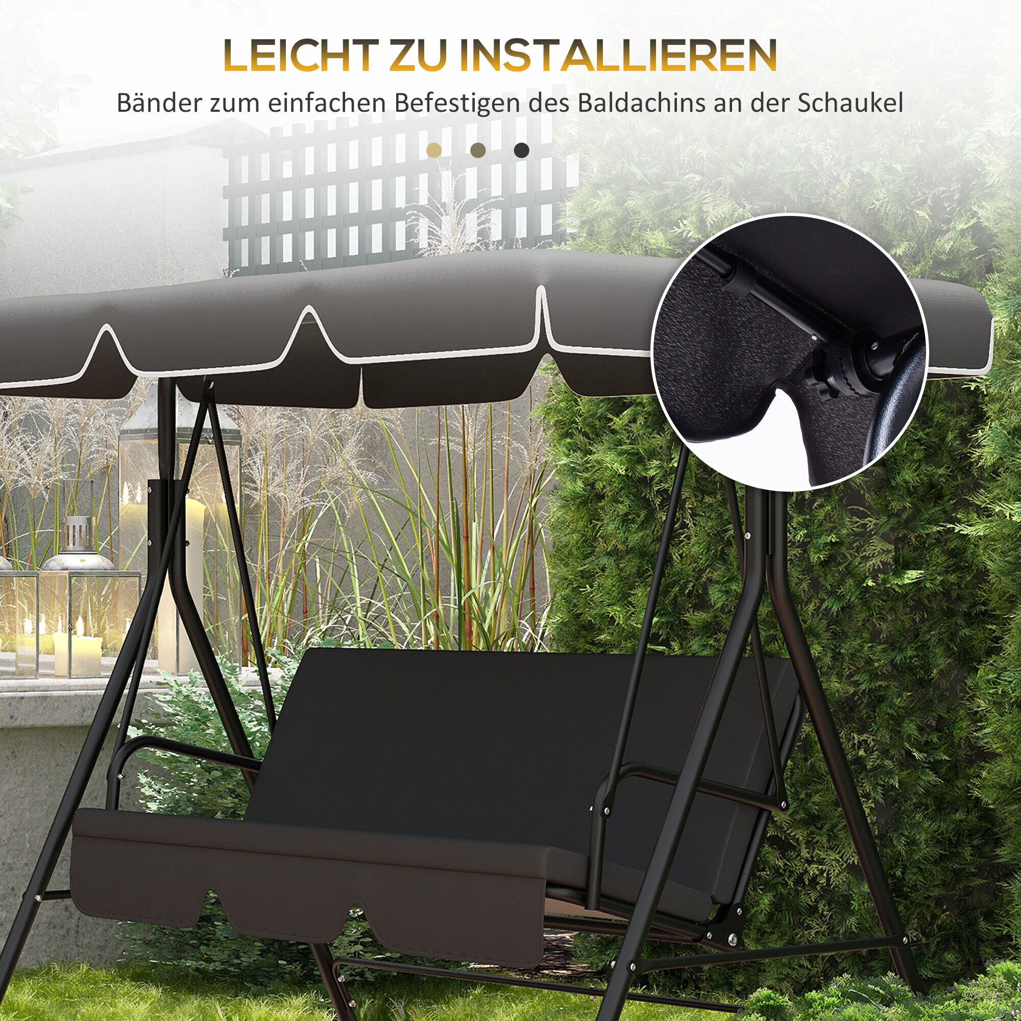 Outsunny Hollywoodschaukel Ersatzdach mit Schlaufenbefestigung schwarz 192L x 144B cm