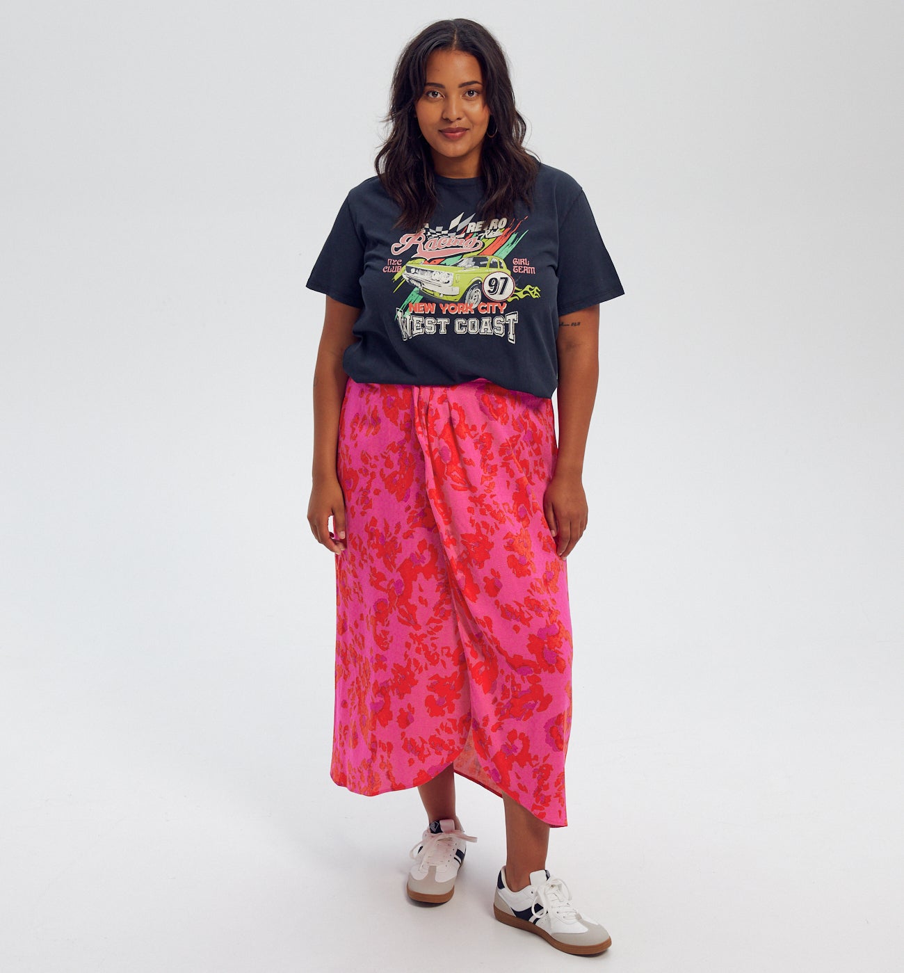 Jupe midi imprimée Femme - Imprimé framboise