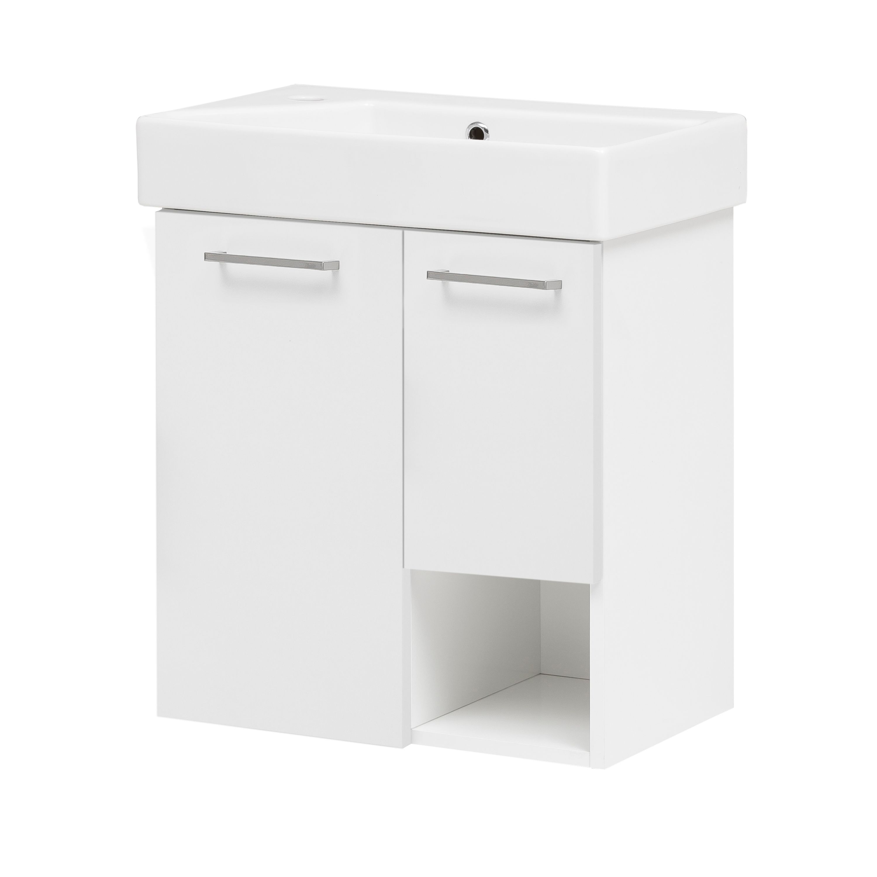 Badmöbel Waschtisch Gäste WC mit 2 Schranktüren und Metallgriff Weiß