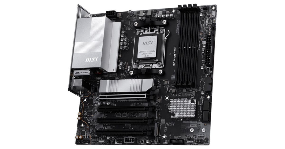 MSIPRO B850M-P WIFI socket AM5 moederbord  (Zwart/zilver, RAID, 5Gb-LAN, Wi-Fi 7, BT, Sound, µATX)