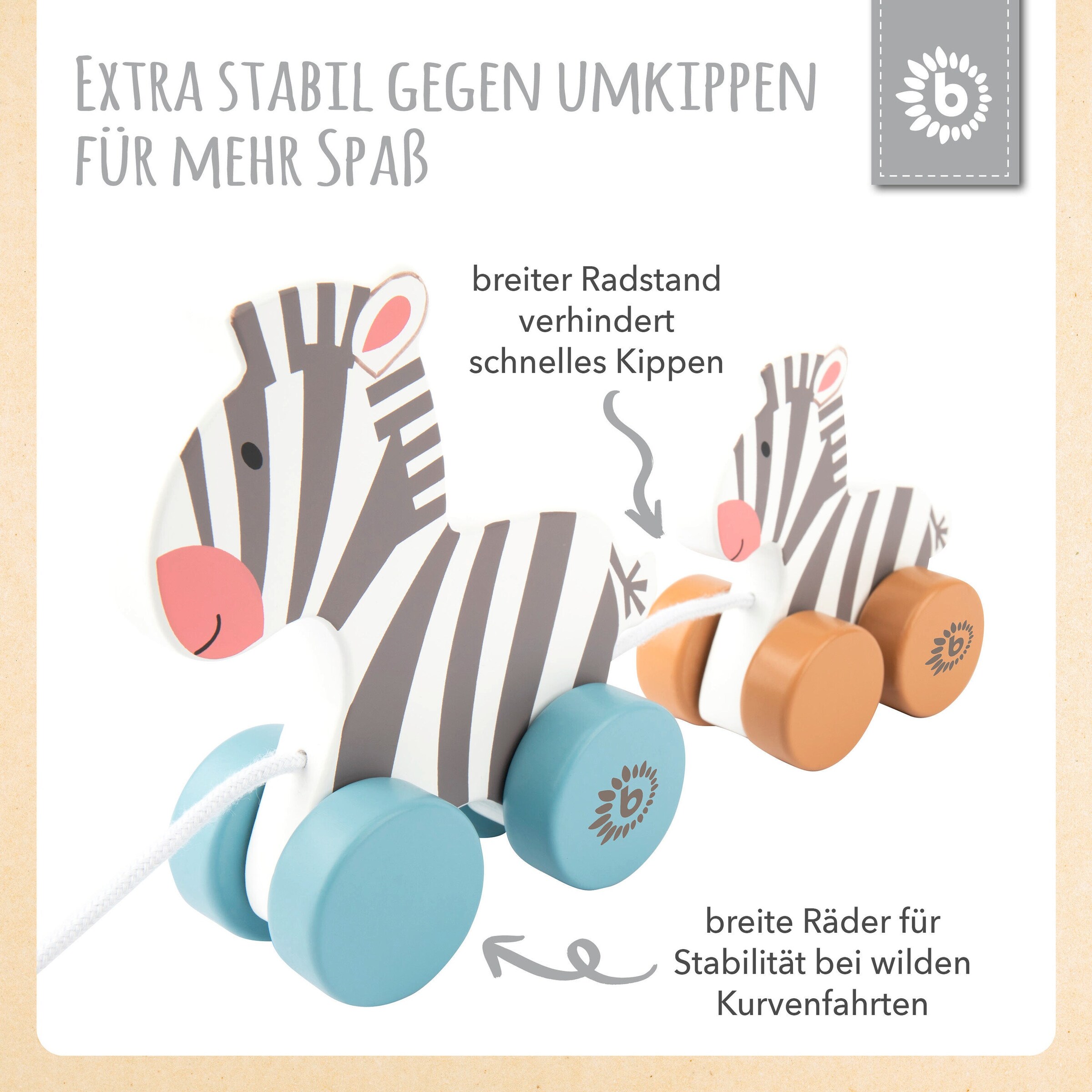 Bieco Nachziehspielzeug Zebra Clara und Lara - ab 12 Monate Mehrfarbig