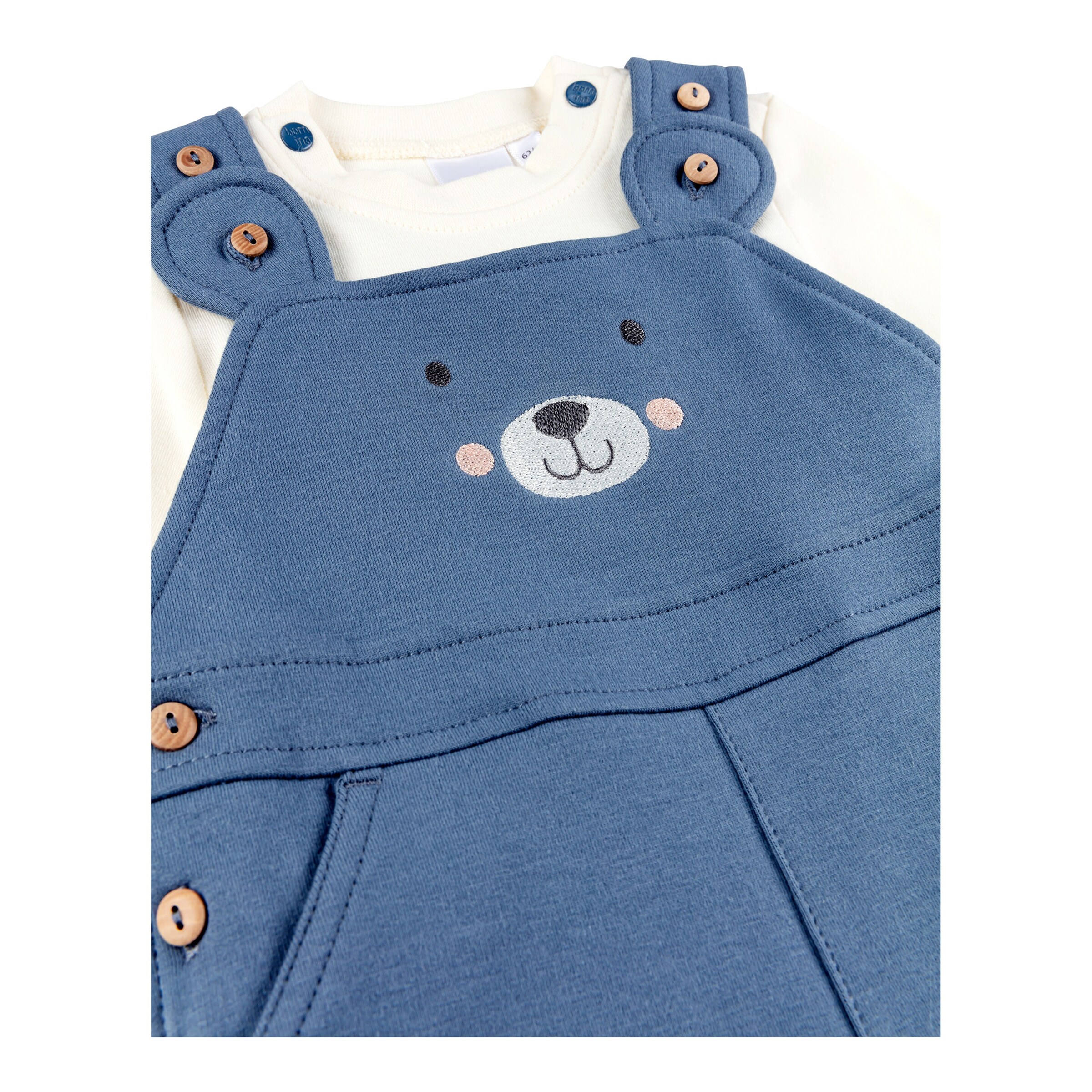 Bornino - Tiny Friends 2-tlg. Set Latzhose und Shirt langarm Bär blau/natur