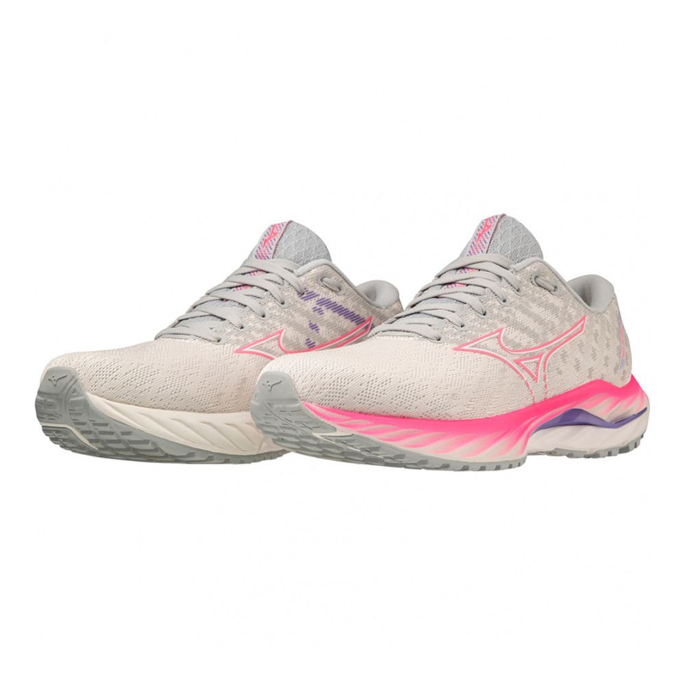 Mizuno WAVE INSPIRE 19 - Chaussures running Femme snowwhite/high-vis pink/p.punch