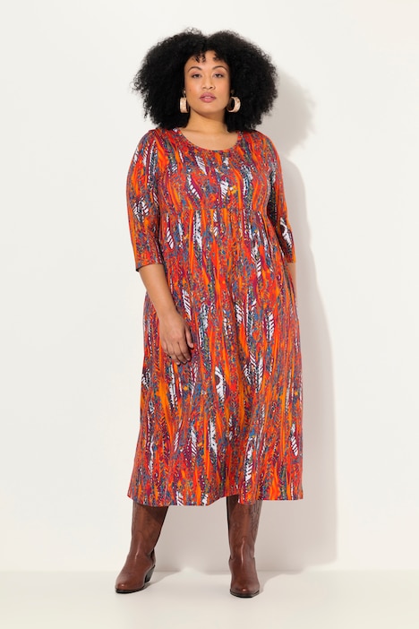 Jersey-Maxikleid, A-Linie, Rundhals, 3/4-Arm, Taschen